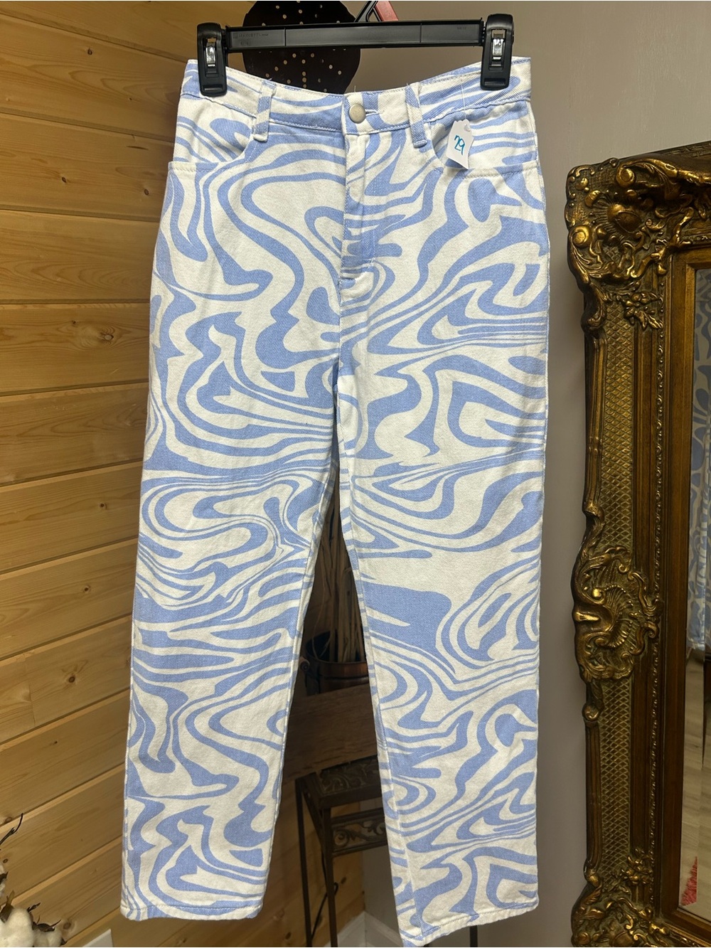 Blue Blush White and Light Blue Swirl Waistband Pants